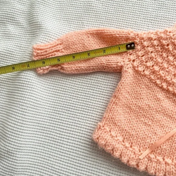 Baby Handmade Knit Sweater with Ribbon Tie. Peach - Size 3-6m - Picture 10 of 10